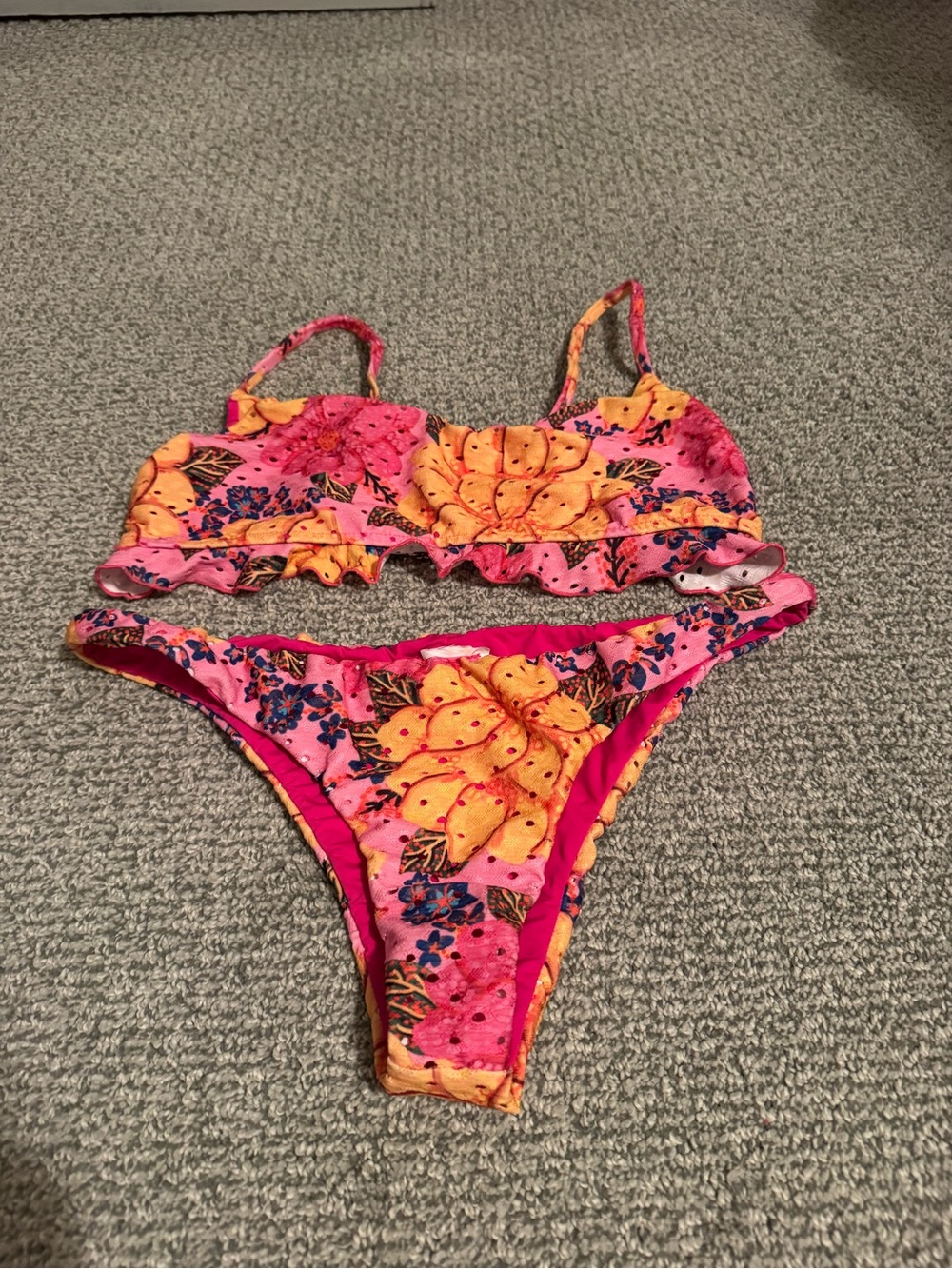 FARM Rio Pink and Yellow Floral Ruffle Bikini - Picture 1 of 4